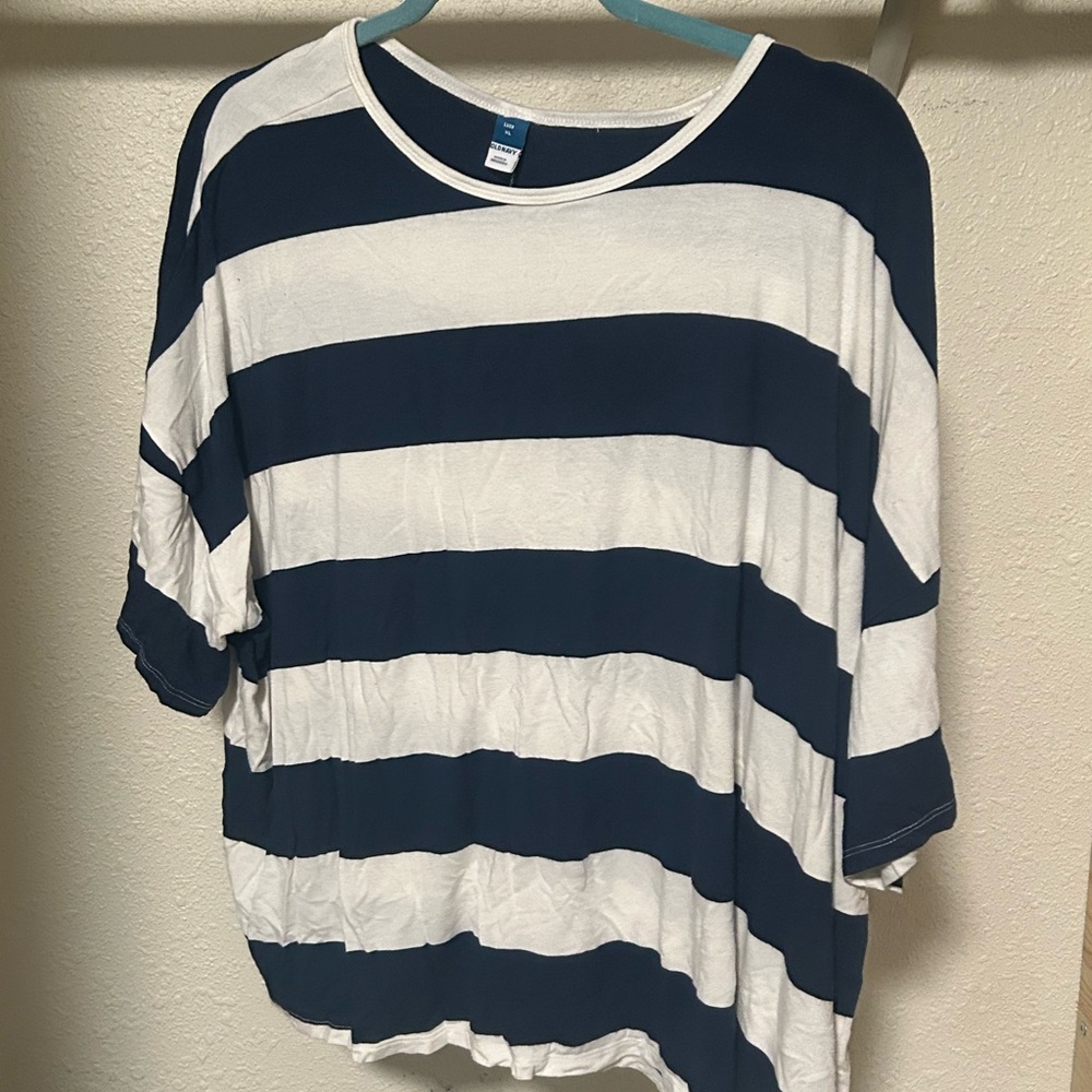 Old Navy Navy and White Striped Short Sleeve Top